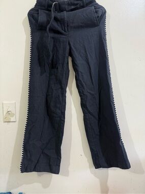 Venroy Navy Wide-Leg Pants with White Zigzag Side Trim